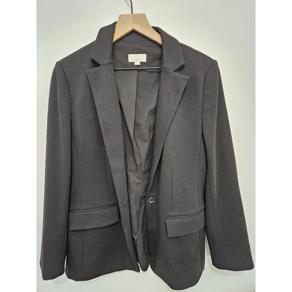 Loft Womens Black Textured Knit Single Breasted Blazer Jacket Size 14 Profession